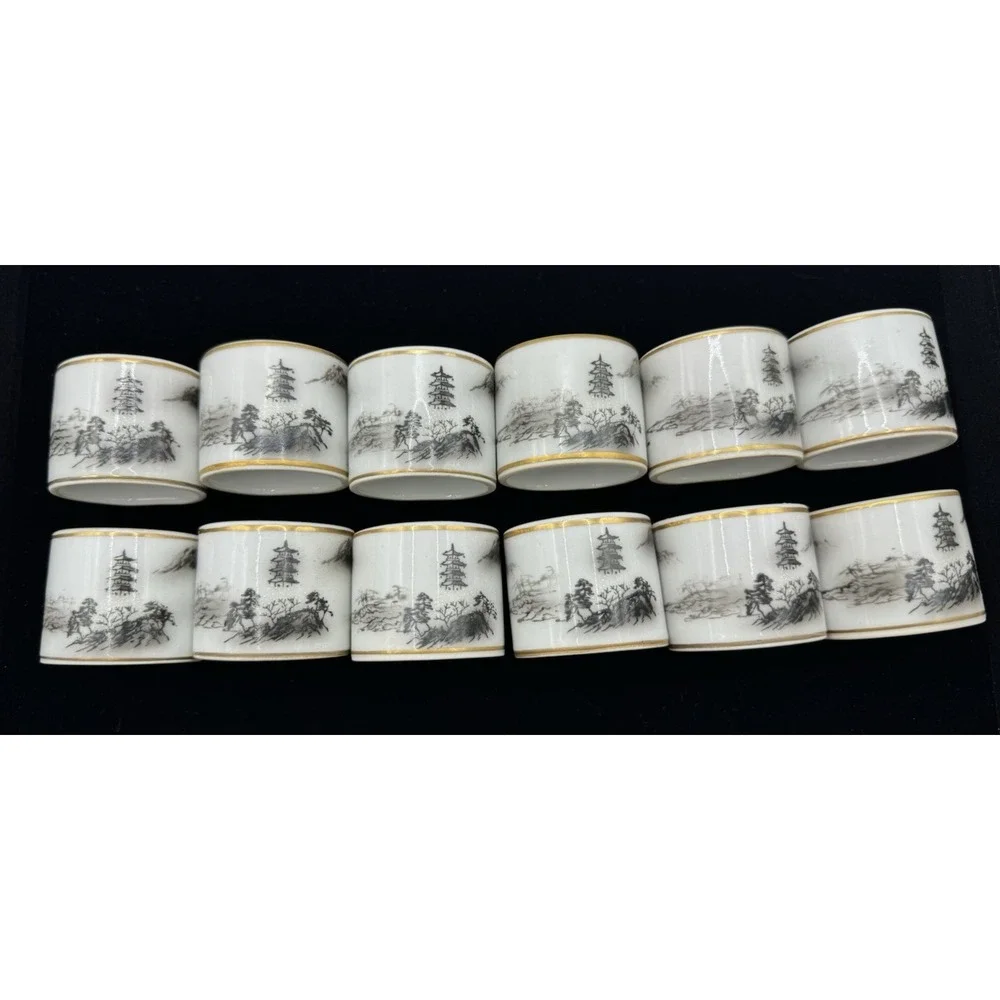 Napkin Ring Fukagawa Arita Hand Painted Napkin‎ Ring Gold Rim Japan Porcelain